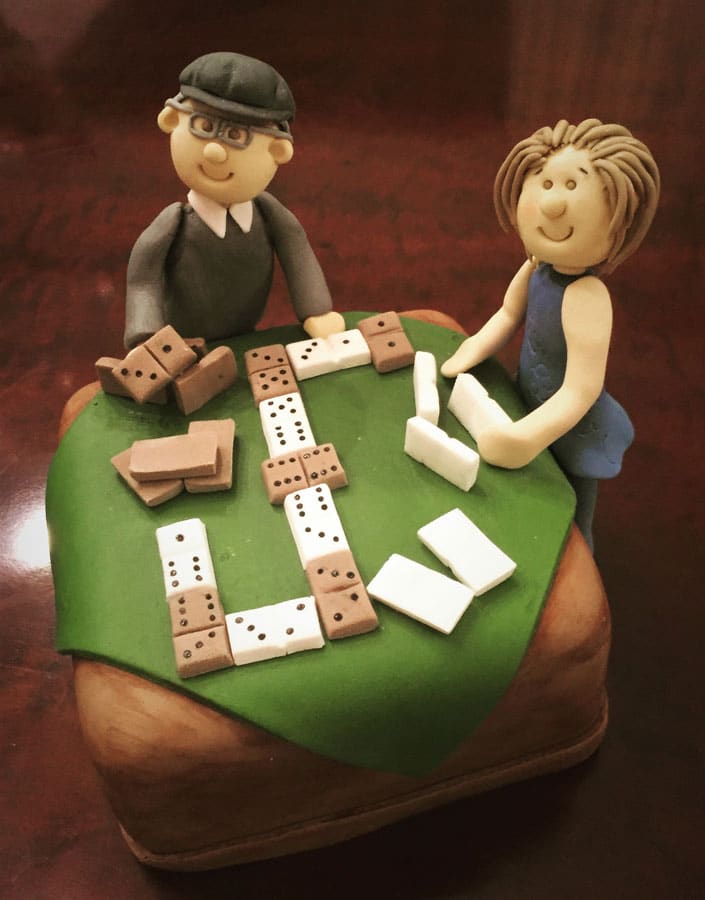 Anniversary Couple Playing Dominoes Cake with Fondant