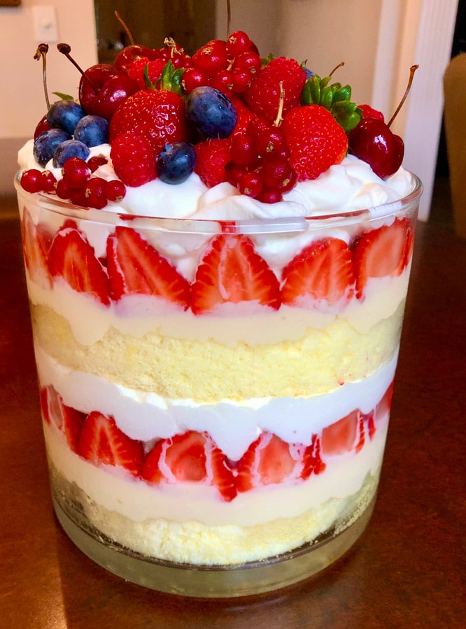 Strawberry trifle in a glass goblet